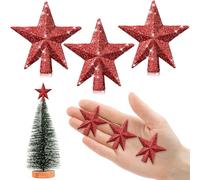6 cm Etoile Sapin de Noel, 3 Pièces Petit Cimier de Sapin de Noël, Mini Christmas Tree Topper, Petite Étoile de Noel pour Décoration de Sapin de Noël (6cm-Paillettes: Rouge)