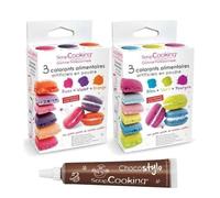 6 colorants alimentaires en poudre orange violet rose bleu vert pourpre + 1 Stylo chocolat