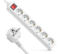 6 Compartiments Prise de Courant avec Interrupteur on/Off Prise de Courant Multiple Prise de Courant pour Intérieur 3,0 m Câble Connecteur de Protection Boîtier en Plastique Robuste Blanc