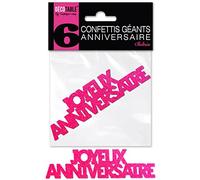 6 Confettis géants pailletés « Joyeux Anniversaire » - Fuchsia