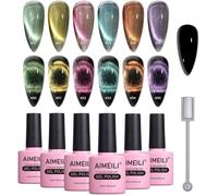 6 Couleurs 10Ml Vernis Gel Semi Permanent Magnétique Holographique 9D Cat Eye, Lot Vernis À Ongles Gels Caméléon Oeil De Cha[YG1574]