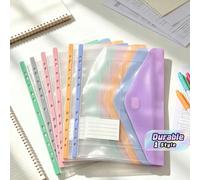 6 Couleurs 12-Paquet - Nouvelles Couleurs Pastel - Pochette Enveloppe En Plastique PP Transparent - Classeur 11-Trous - Convient Pour L'École, La Maison, Le Bureau, Les Fournitures Scolaires, La Rentr
