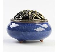 6 Couleurs Couvercle en métal brûleurs d'encens en céramique Porte-encensoir en Porcelaine Portable Maison thé Yoga Maison Studio (Argento Talla nica)