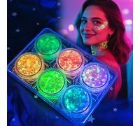 6 couleurs de paillettes pour le visage et le corps - Brille dans le noir - Gel pailleté - Accessoire pour festivals, carnaval, lumière noire UV, fête