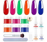 6 Couleurs Dip Powder Nail Kit Starter, Néon Rouge Vert Pourpre Bleu Poudre de trempage avec Base Top Coat,Activateur,Brush Saver, Dipping Powder Nails Kit de manucure Nail Art Dip pour Femmes