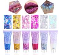 6 Couleurs Gel Paillettes Visage, Gel Scintillant pour Le Corps, Maquillage Paillette, Mermaid Sequins Body Glitter, Paillette Cheveux Visage pour le Corps, Ongles et Lèvres, Festival Fête Noël Pâques