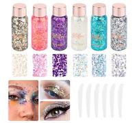 6 Couleurs Gel Paillettes Visage, Glitter Gel Glitter Body Gel, Paillette Maquillage Gel, Glitter Liquide Paillette Maquillage Cheveux Ongles Lèvres Makeup accessoires maquillage décoration