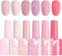 6 Couleurs Set De Vernis Semi Permanent,7ml Vernis À Ongles Rose Gel Uv Semi Permanent,Transparent Gelée De Cristal Soak Off Uv Led Pour Nail Art,Dure De 40 Jours,Ingrédients Naturels (Roseset)