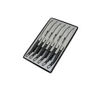 Pradel Excellence - Set 6 Couteaux de Table Laguiole Postiche - Lames Microdentées Acier Inoxydable - Manche ABS Gris Ergonomique - Boîte Transparente Élégante 15,7 x 25,7 x 1,5 cm