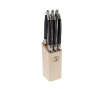 6 couteaux laguiole 'angle' avec bloc en bois naturel inox 23x cm
