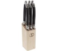 6 couteaux laguiole 'angle' avec bloc en bois naturel inox 23x cm