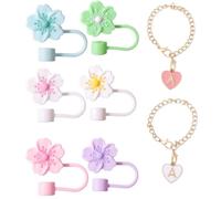 6 Couvercles En Paille De Fleurs, 2 Chaînes De Tasse, Couvercle De Protection En Paille, Jolis Couvercles En Paille, Couvercles En Paille Réutilisables