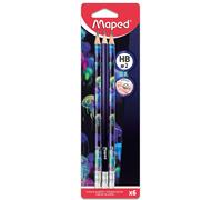 Maped – Crayons à papier Deepsea Paradise HB – 6 crayons, embout gomme, triangulaire, mine résistante