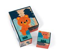6 cubes en bois animaux bleu TU