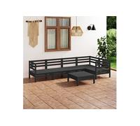 vidaXL 6-delige Loungeset massief grenenhout zwart3082706 Noir G