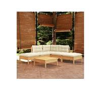 6-delige Loungeset met crÃmekleurige kussens grenenhout3096316