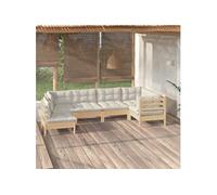 6-delige Loungeset met crÃmekleurige kussens grenenhout3096418