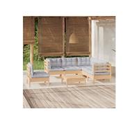 Vidaxl Salon De Jardin 6 Pcs Avec Coussins Gris Bois De Pin Gris