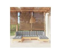 6-delige Loungeset met grijze kussens grenenhout3097078