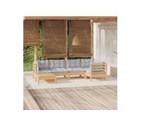 Vidaxl Salon De Jardin 6 Pcs Avec Coussins Gris Bois De Pin Massif Gris