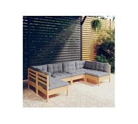 vidaXL Bois de Pin Massif Salon de Jardin 6 pcs avec Coussins Mobilier de Patio Meubles d'Extérieur Mobilier de Jardin Meubles de Terrasse Gris