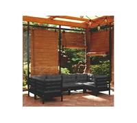 6-delige Loungeset met kussens grenenhout zwart3097299