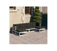 6-delige Loungeset met kussens massief grenenhout wit3077115