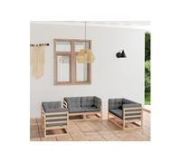 Bois de Pin Massif Salon de Jardin 6 pcs avec Coussins Patio Extérieur vidaXL