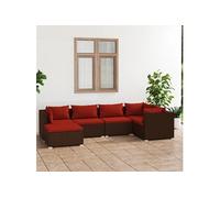 6-delige Loungeset met kussens poly rattan bruin3101811
