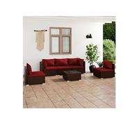 vidaXL 6-delige Loungeset met kussens poly rattan bruin3102195 Marron G