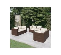 vidaXL Salon de jardin 6 pièces avec coussins en résine tressée marron