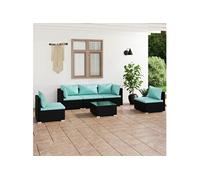 Salon de Jardin 6 pcs avec Coussins Résine Tressée Noir Mobilier Patio vidaXL
