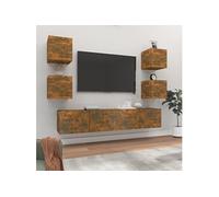 vidaXL 6-delige Tv-meubelset bewerkt hout gerookt eikenkleurig3114259 Marron G
