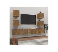 vidaXL 6-delige Tv-meubelset bewerkt hout gerookt eikenkleurig3114267 Marron G