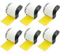 6 DK-22205 Rouleau de Papier Continu Compatible avec Brother,62mm x 30.48m,6 Étiquettes Couleur Jaune pour Imprimantes d'Étiquettes QL Brother