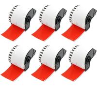 6 DK-22205 Rouleau de Papier Continu Compatible avec Brother,62mm x 30.48m,6 Étiquettes Couleur Rouge pour Imprimantes d'Étiquettes QL Brother