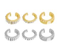 6 ear cuffs sans piercing pour femme, set de boucles d’oreilles C réglables, ear cuffs strass empilables, bijoux légers pour oreille sans perçage, 3 designs, ton or et argent