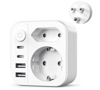 6 en 1 Adaptateur Afrique du Sud,3300W Adaptateur de Prise Type M Adaptateur de Voyage avec 2 USB A et 2 Type C(17W) pour Namibie, Mozambique, Bhoutan, Botswana