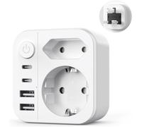 6 en 1 Adaptateur Prise Anglaise,2 Prises 2 USB A Ports 2 USB C Ports,UK Travel Plug Adapter Adaptateur Type G pour UK/Irlande/Malaisie/Maldives