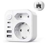 6 en 1 Adaptateur Prise Anglaise 3250W Adaptateur de Voyage UK avec 2 Prises et 2 USB et 2 Type-C Adaptateur Type G pour Irlande