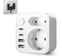 6 en 1 Adaptateur Prise Anglaise UK,Adaptateur Francais avec 2 USB A, 2 Type C, 2 Prise, Type G pour UK/Irlande/Malaisie/Maldives
