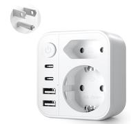 6 en 1 Adaptateur Prise USA, Adaptateur Prise USA vers France, Adaptateur Prise France vers USA Canada avec 2 USB A et 2 USB C, pour Canada Américaine Mexique Thailande Dominicaine