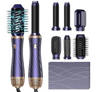 6 en 1 Air Brush Styler Brosse Soufflante Chauffante Brushing Sèche-Cheveux Ionique Thermal Brush Boucleur a Cheveux à Air Brosse à Lissante Hair Styler Airstyler Ensemble de Coiffure Femmes, Blau/Or