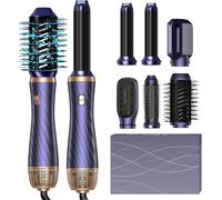 6 En 1 Air Brush Styler Brosse Soufflante Chauffante Brushing Sèche-Cheveux Ionique Thermal Brush Boucleur A Cheveux À Air Brosse À Lissante Hair Styler Airstyler Ensemble De Coiffure Femmes, Blau/Or