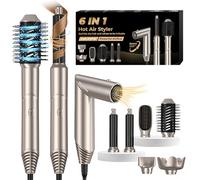 6 en 1 Air Styler Brush Brosse Chauffante Brushing Sèche-Cheveux avec Diffuseur 6 en 1 Brosse Soufflante Airstyler Boucleur a Cheveux à Air Brosse à Lissante Ensemble Airbrush Coiffure Femmes, Or