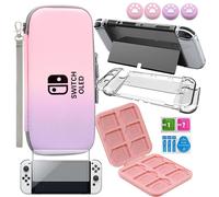 (6 En 1) Étui De Transport Compatible Avec Nintendo Switch Oled Model, Kit D'accessoires Avec Étui De Transport Portable, Thumb Grip Et Protection Écran Hd