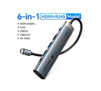(6-en-1 HDMI RJ45) Vention USB C HUB 4K60Hz Type C vers HDMI RJ45 PD 100W Adaptateur compatible Macbook