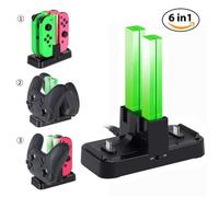 [6 en 1] KINGTOP Station de Charge pour Switch Manette Pro et JoyCons Chargeur Dock avec Câble USB Type C et Indicateur LED