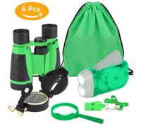 6 en 1 Kit Jouets d'explorateur Extérieur Enfants Avanture de Nature Inclus Jumelle Boussole Lampe Sifflet Loupe Sac à Dos