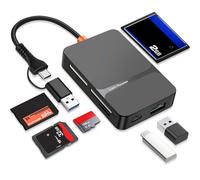 6 en 1 Lecteur Carte SD Multifonction, USB 3.0 & USB C Adaptateur pour Carte SD Micro SD MS CF, Compatible avec iPhone 17/16/15Pro /Max, MacBook Pro/Air, iPad, PC et Tablet